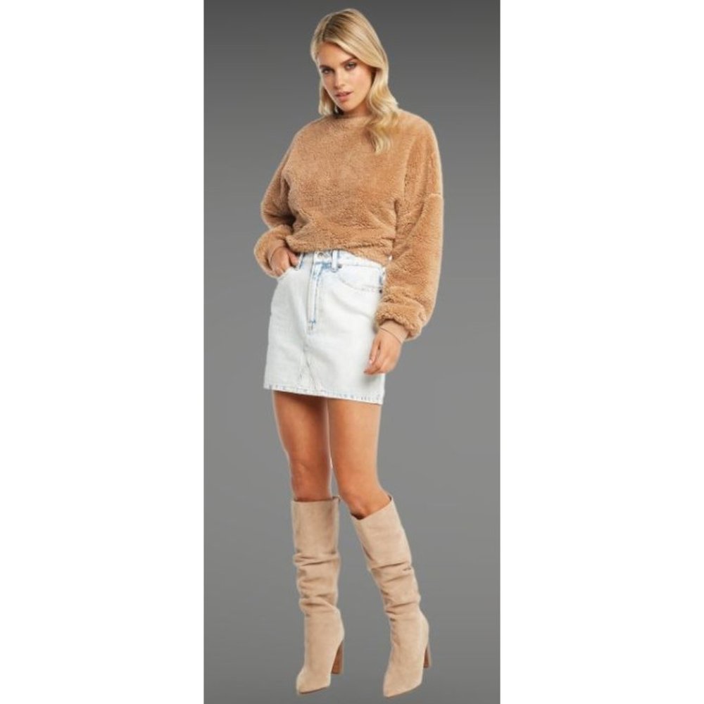 NWT BARDOT Teddy Jumper Dark Beige Oversized Cropped Sweater- size Small